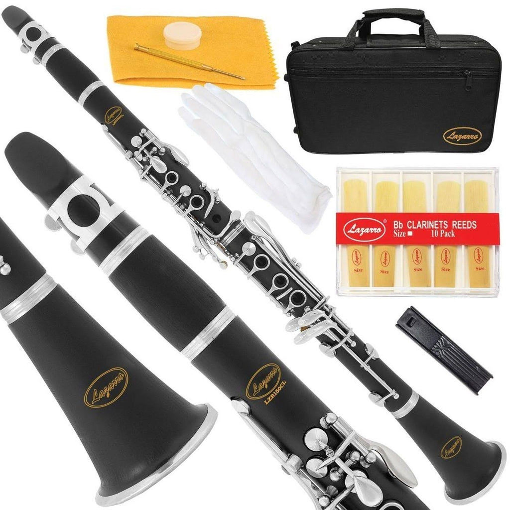 Black Ebonite Silver Keys Bb Clarinet with 11 Reeds Case Care Kit P963