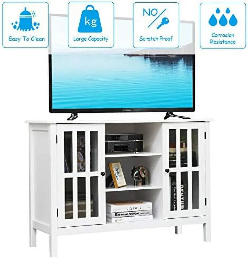 White Modern TV Stand up to 50 Inch with 2 Cabinets and 3 Open Shelves X123620