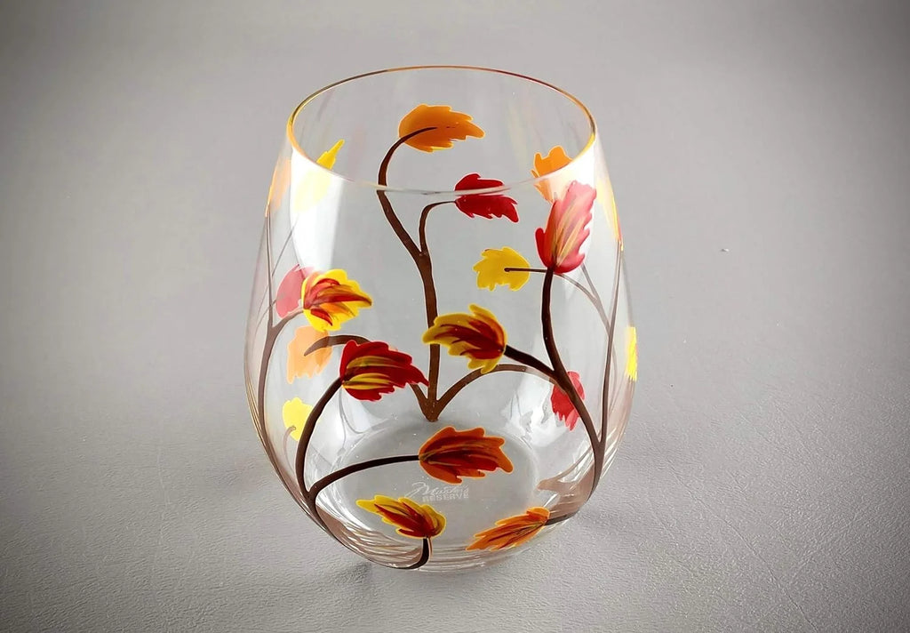 Stemless Hand Painted Wine Glass 18 Ounce D519266