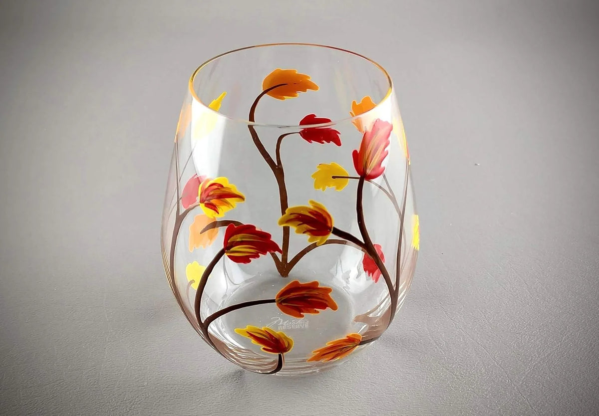 Stemless Hand Painted Wine Glass 18 Ounce D519266