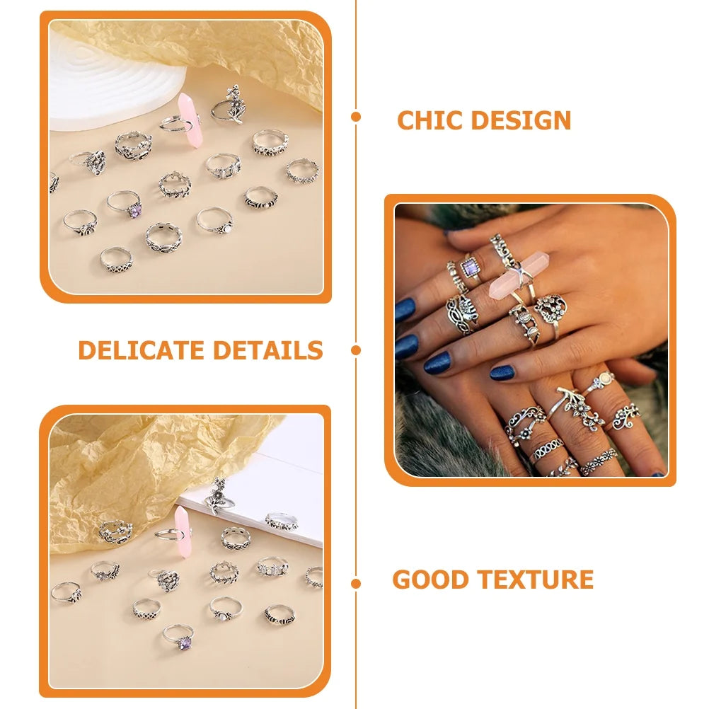 15 Pcs Beaded Alloy Knuckle Rings S23662