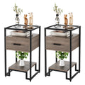 Black and Rustic Brown 2PCS Nightstand with Storage Drawer and 3-Tier Storage E747