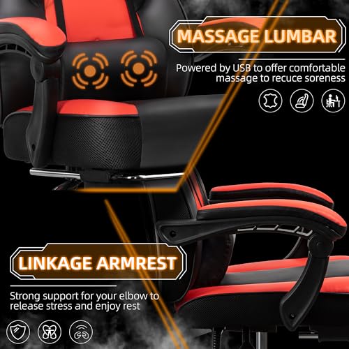 Grey Ergonomic Gaming Chair with Footrest and Massage Lumbar Support P77453