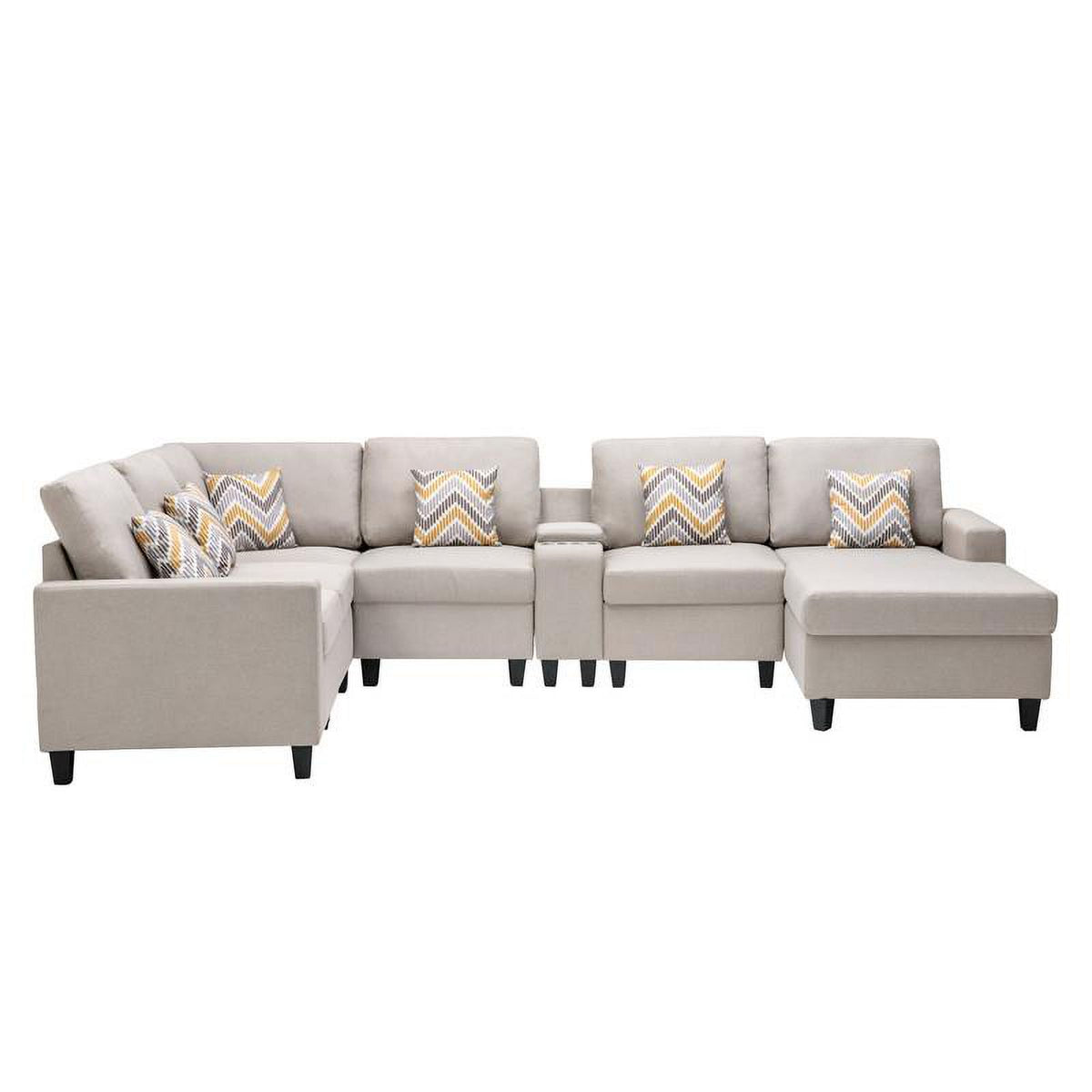 Beige Fabric Reversible Sectional with Charging Port and Storage Console Q29895