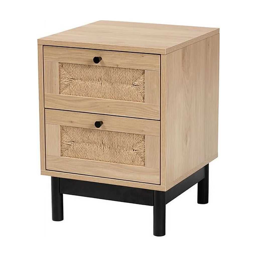 Light Brown Black Wood 2-Drawer Square End Table A464621