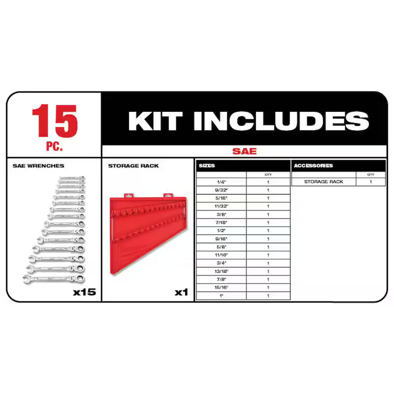 19-Piece Flex-Head Ratcheting Combination Wrench Set SAE Z980