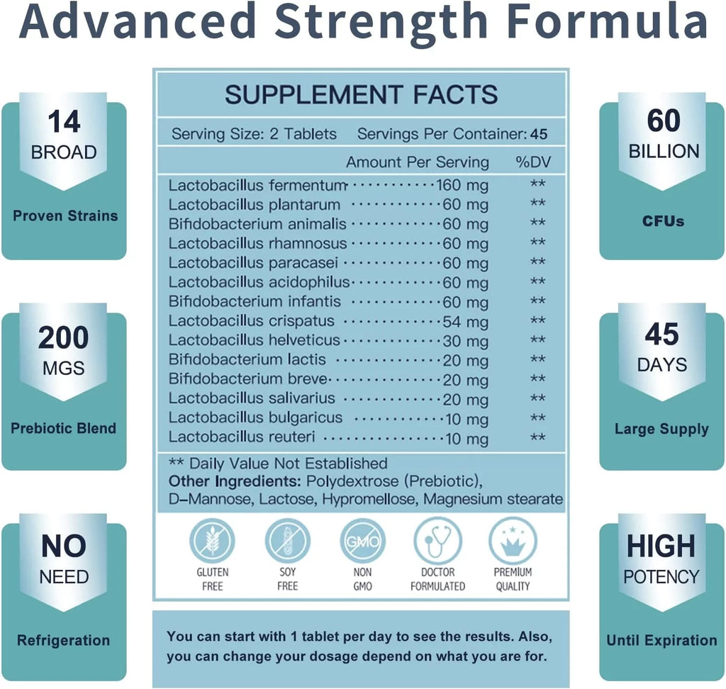 Probiotics for Men 60 Billion CFUs 14 Strains 90 Tablets N2998