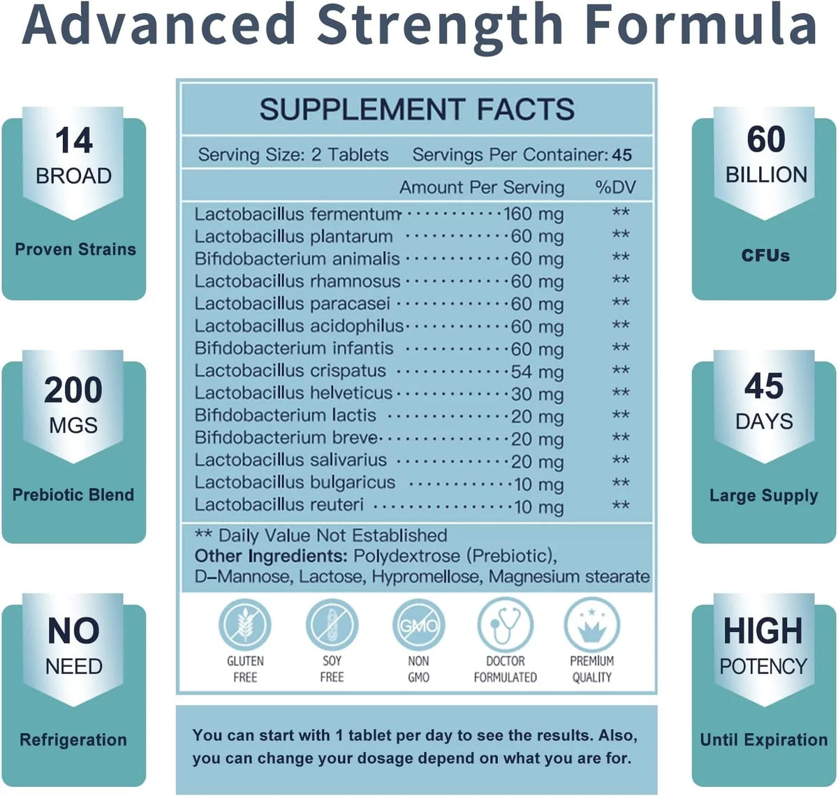 Probiotics for Men 60 Billion CFUs 14 Strains 90 Tablets N2998