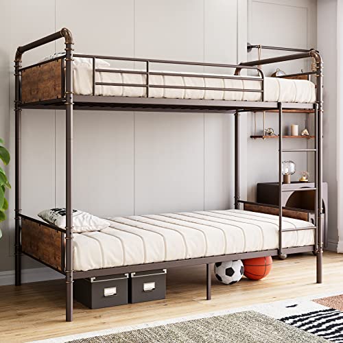 Twin Over Twin Heavy Duty Metal Bunk Bed with Ladders O915