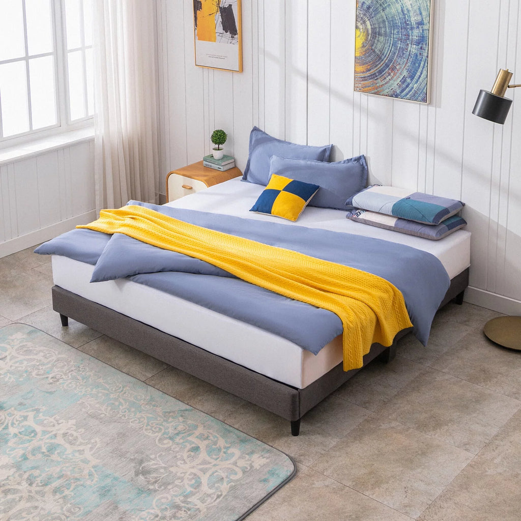 California King Size Linen Platform Bed Frame with Wood Slat Support H169
