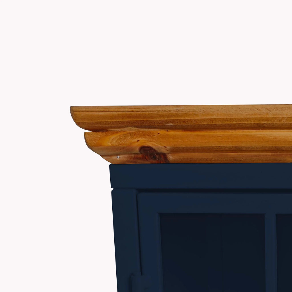 Nightstand with Storage Cabinet & Solid Wood Tabletop, Dark Blue U24276