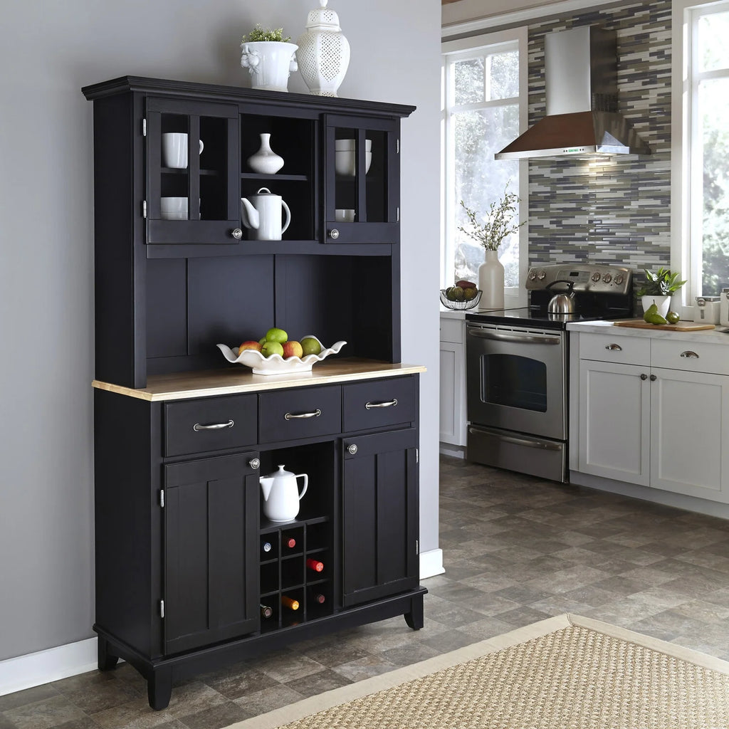 Black Wood Buffet with Hutch S91792