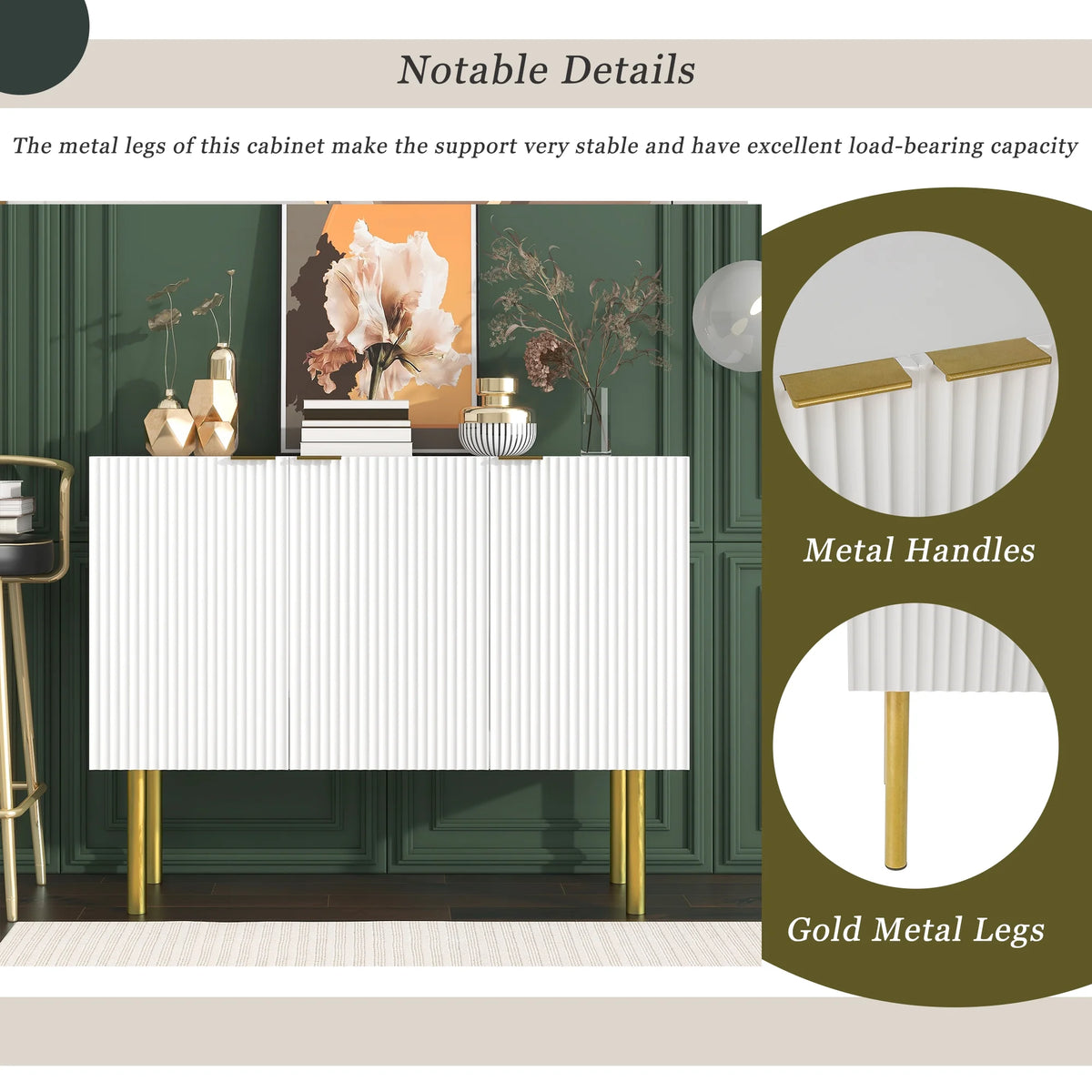 White Wood Buffet Cabinet with Storage P85064