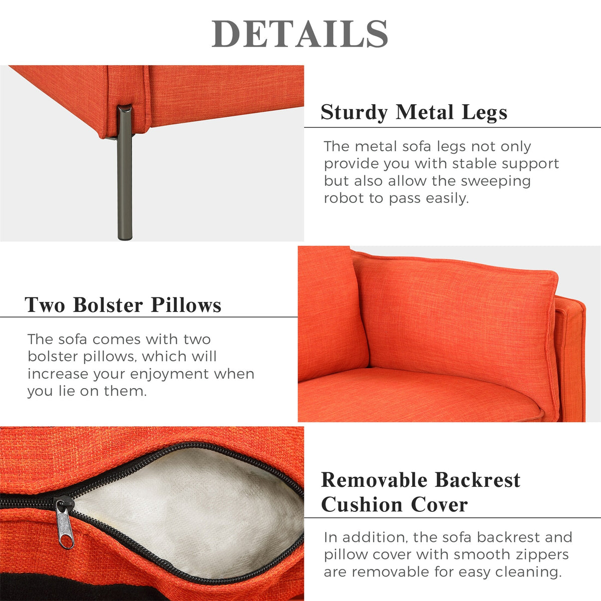 Orange Linen Loveseat and 3 Seat Couch Set T78138