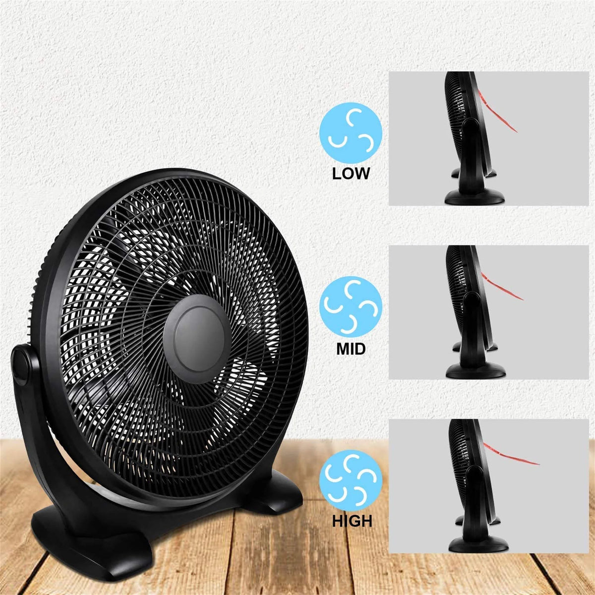 14 Inch 3-Speed Plastic Floor Fan, Black D152
