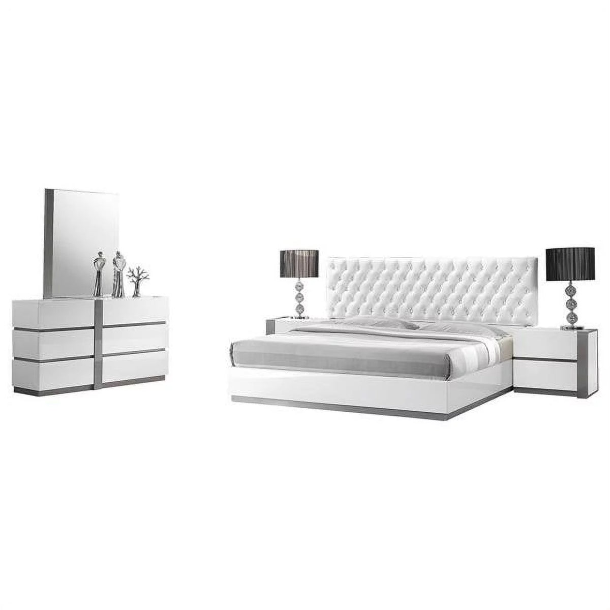 White 5-Piece Engineered Wood Cal King Bedroom Set R656352