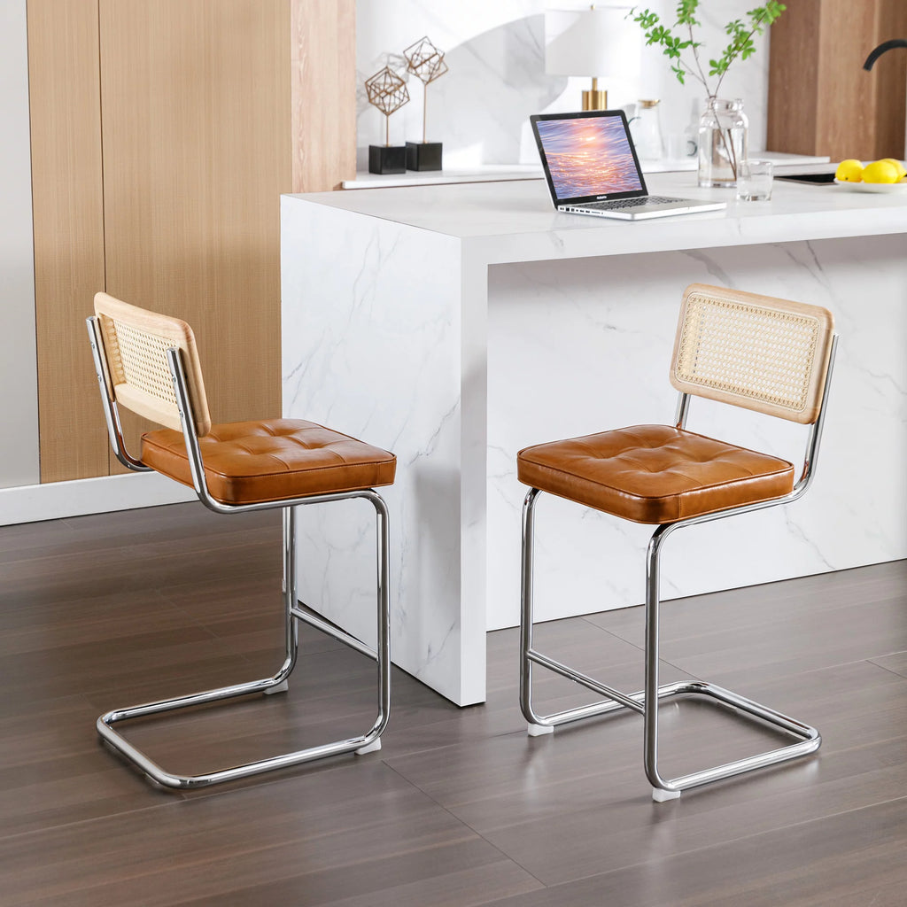 23.6 Inch Rattan Upholstered Bar Stools Set of 2 P497149