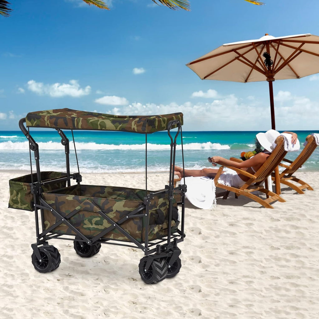 Camouflage Folding Utility Wagon Cart with Removable Canopy U3239