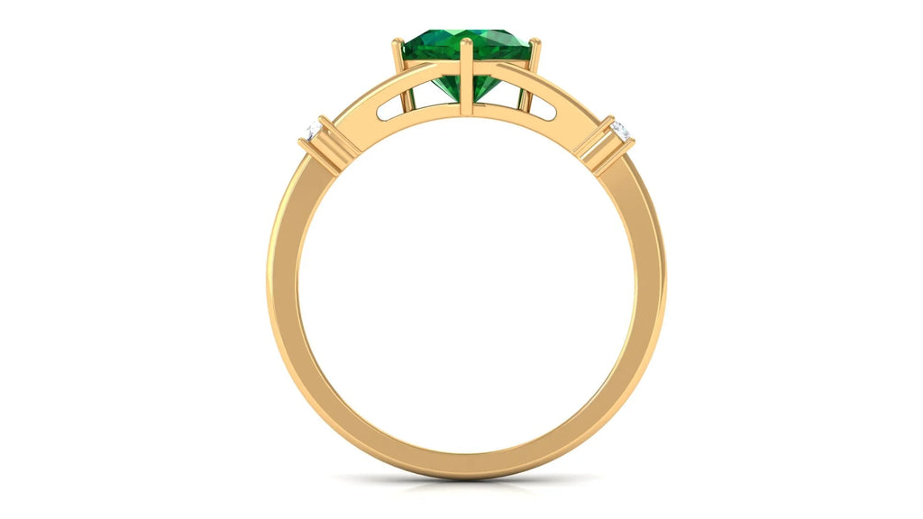Cushion Cut Lab Grown Emerald Solitaire Ring with Diamond, 14K Yellow Gold, US 9.50 L826338