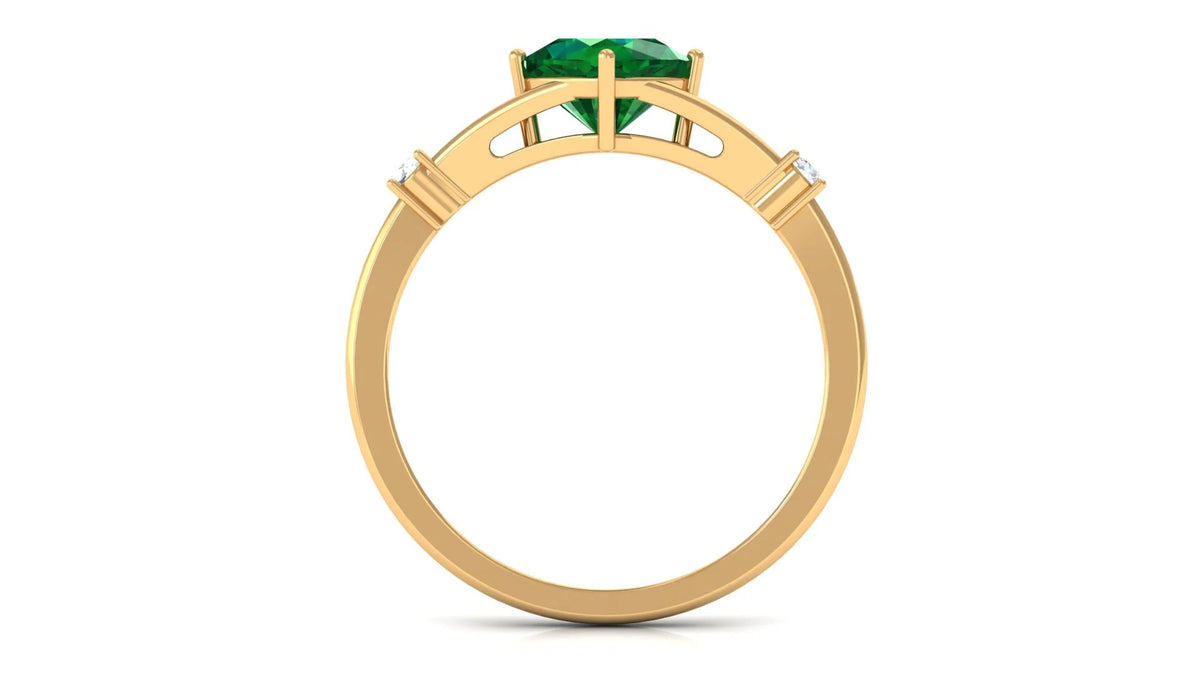 Cushion Cut Lab Grown Emerald Solitaire Ring with Diamond, 14K Yellow Gold, US 9.50 L826338
