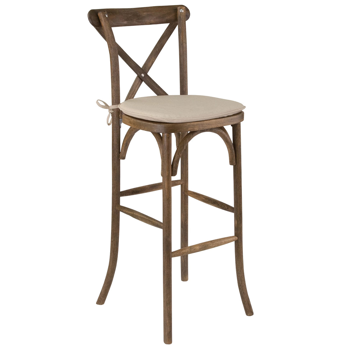 Dark Antique Wood Cross Back Barstool with Cushion J6261