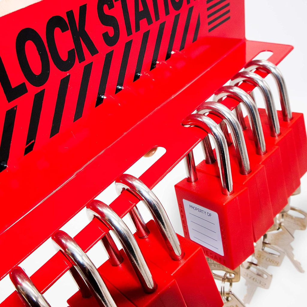 10 Padlocks Included Lockout Tagout Station with Carbon Steel Body A873