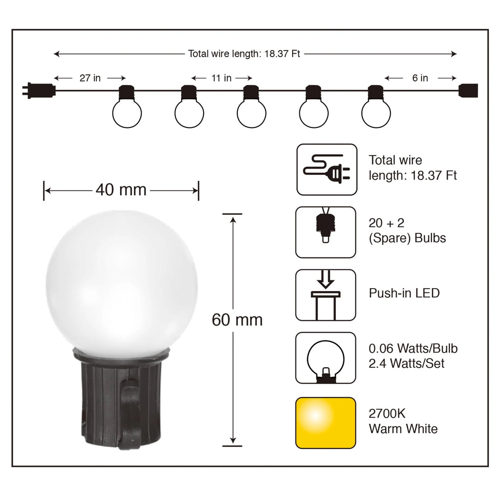 20-Count LED Frosted Globe Outdoor String Lights T79176