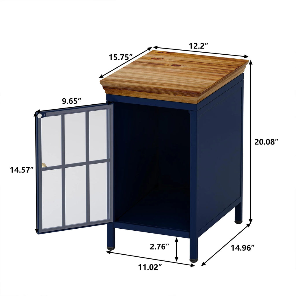 Nightstand with Storage Cabinet & Solid Wood Tabletop, Dark Blue U24276