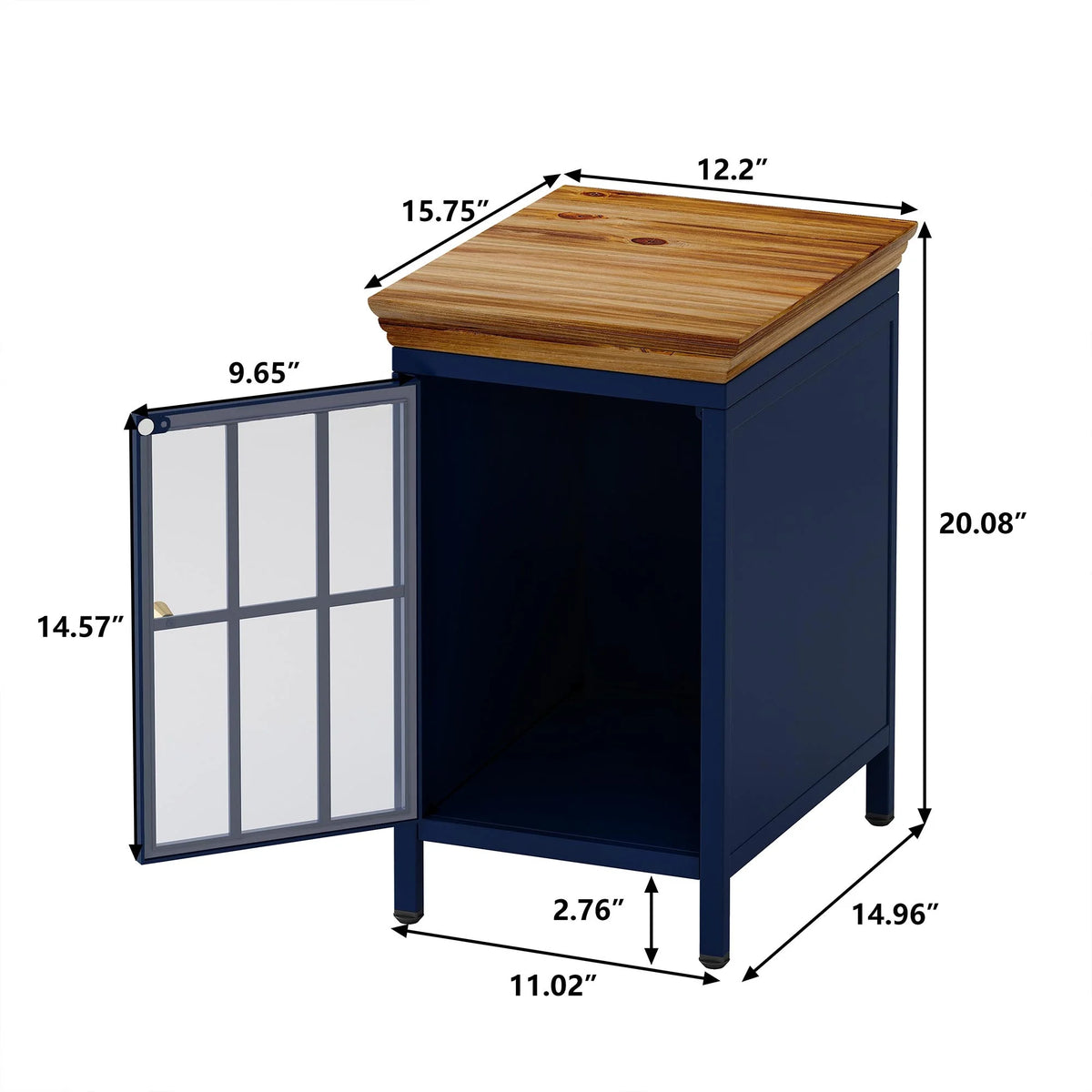 Nightstand with Storage Cabinet & Solid Wood Tabletop, Dark Blue U24276
