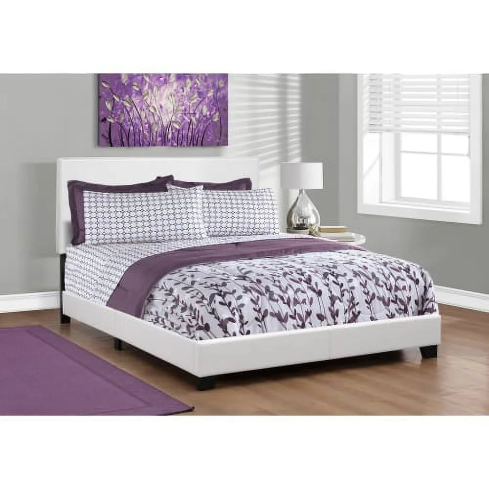 Queen White Faux Leather Bed M4419