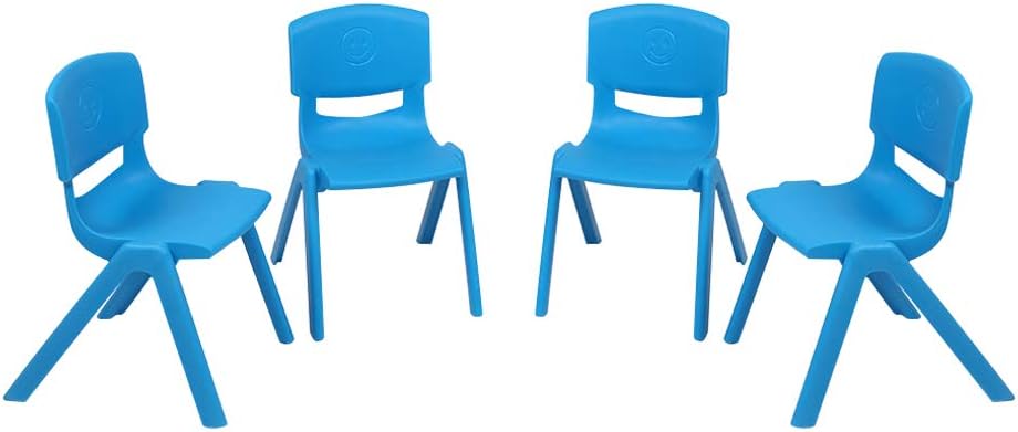 12 inch Blue Plastic Stackable Kids Chairs, 4Pcs C4976