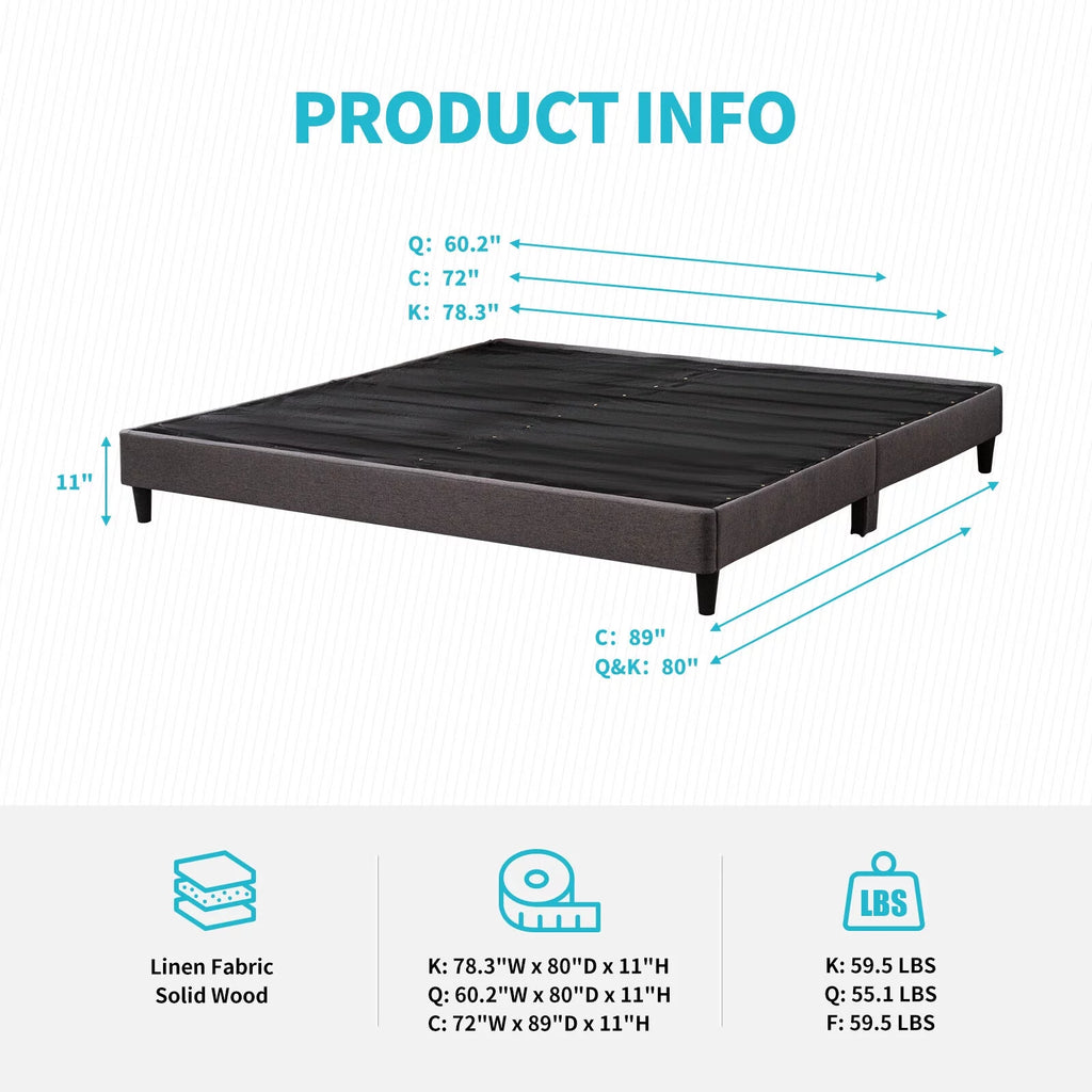 California King Size Linen Platform Bed Frame with Wood Slat Support H169