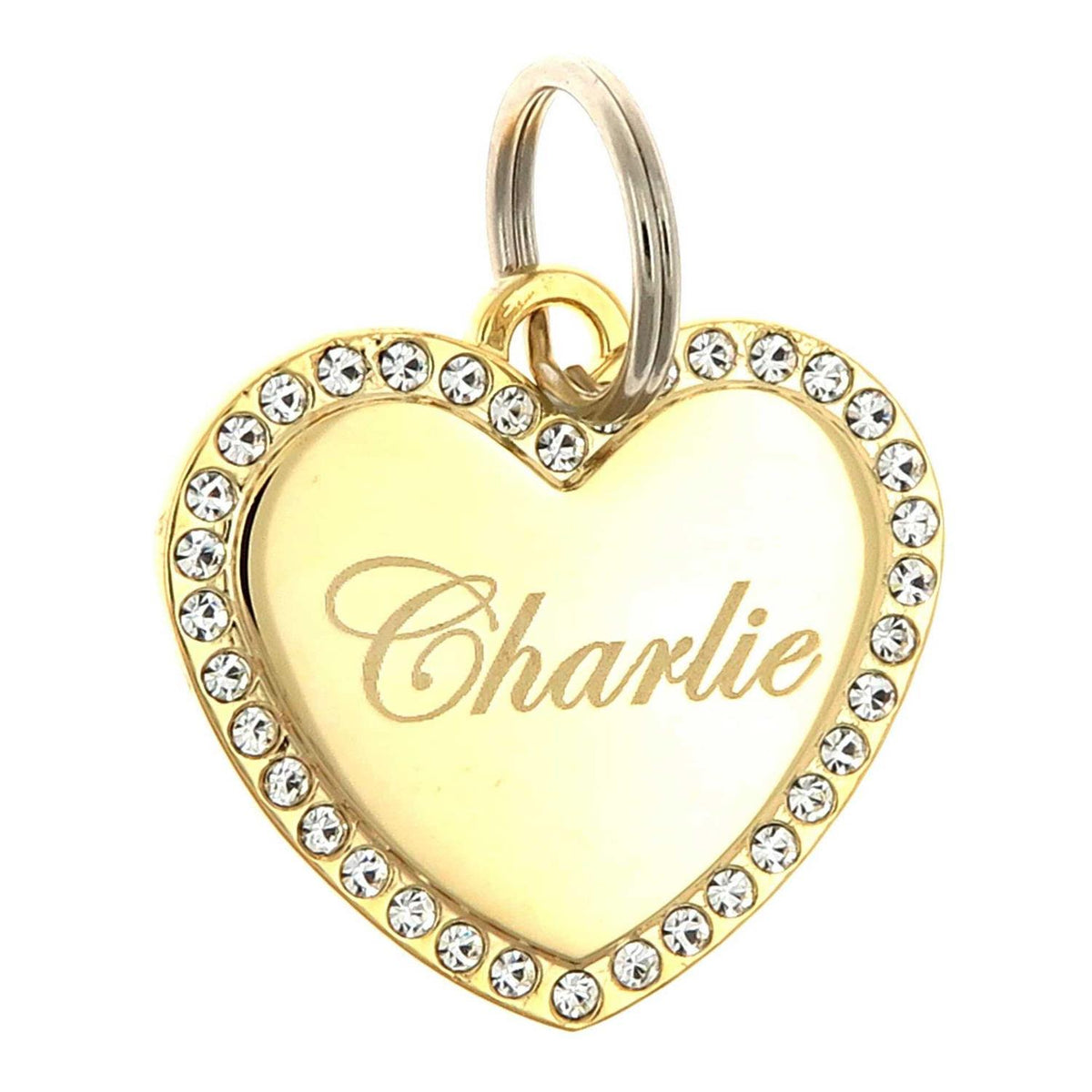 Custom Engraved Gold-Plated Heart Rhinestones Pet ID Tag C6597