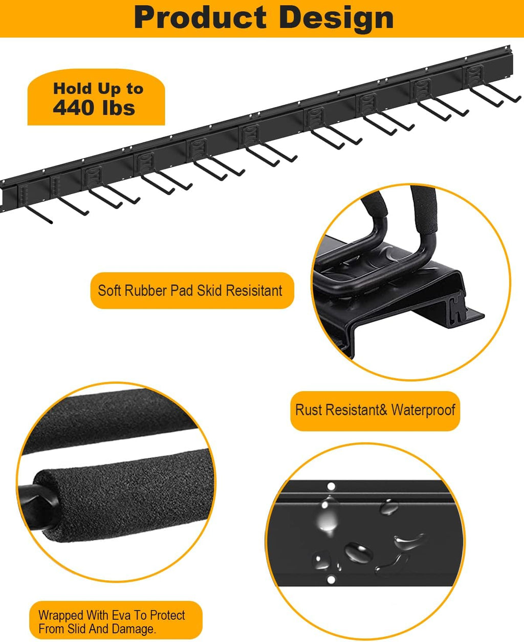 64INCH 4 Rail Aluminum Steel Wall Mount Tool Organizer, Pack of 2 R55788