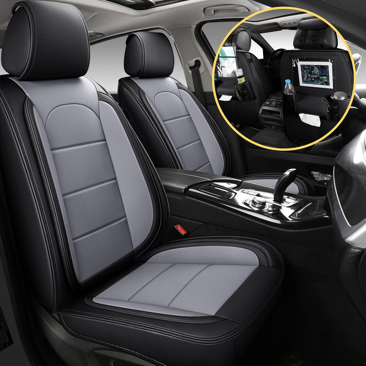 Grey Leather Full Set Car Seat Covers J862559