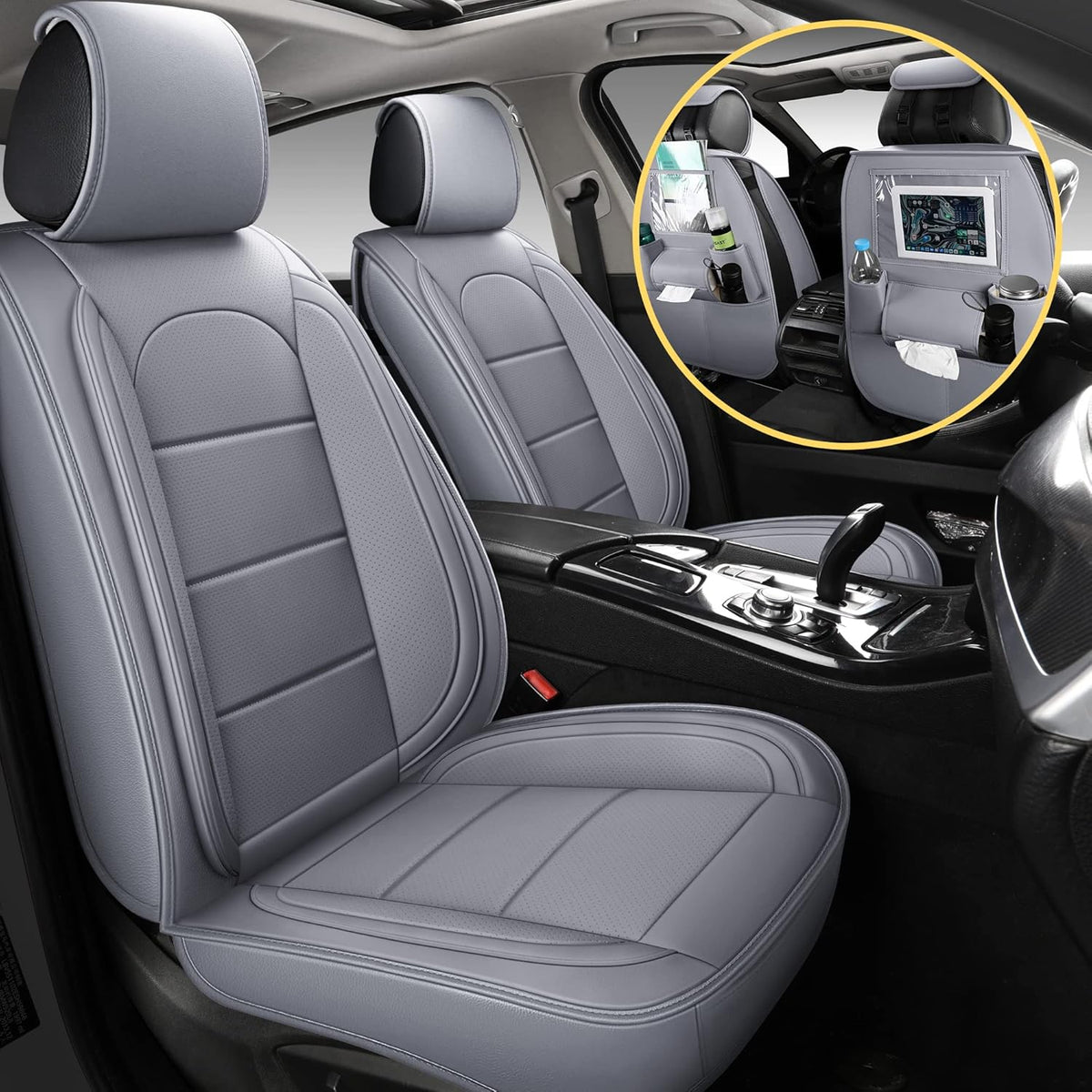 Grey Leather Full Set Car Seat Covers J862559