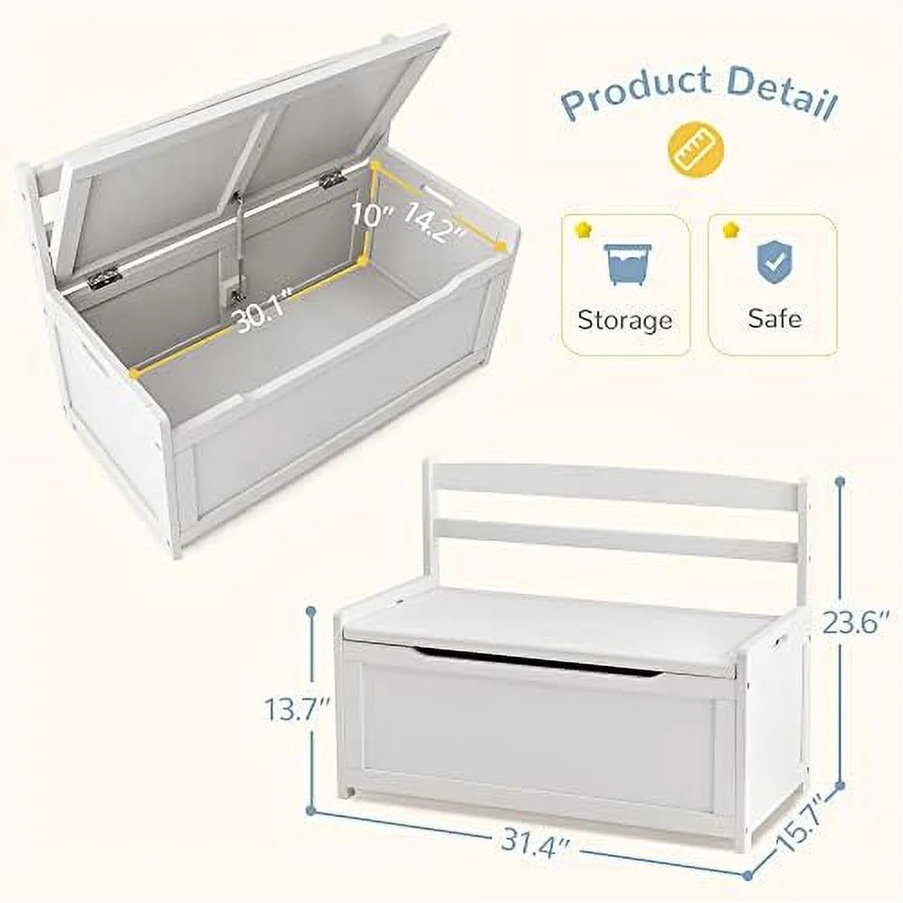 White Rubber Wood Toy Box H65987