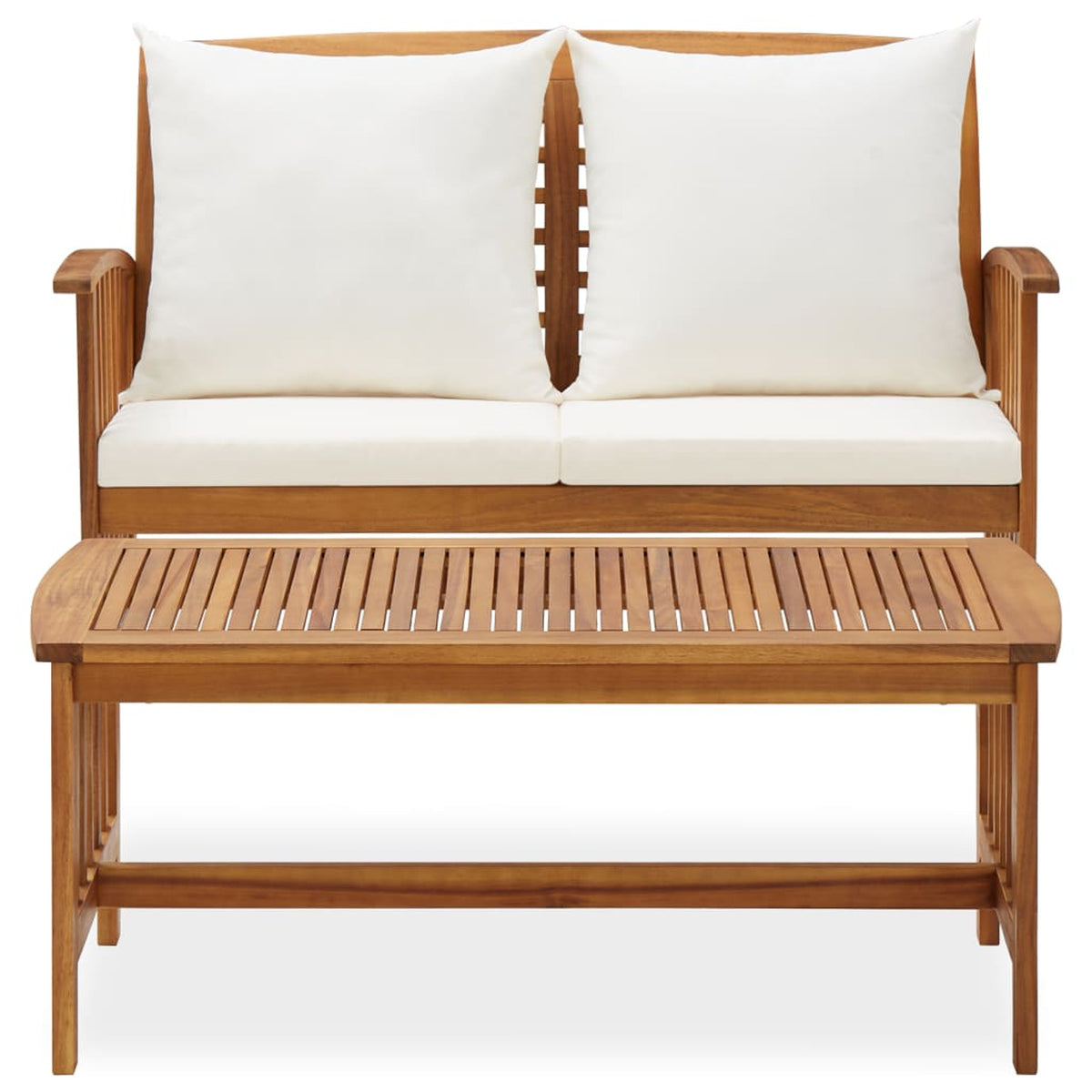 2 Piece Acacia Wood Outdoor Lounge Set with Cream Cushions H66643