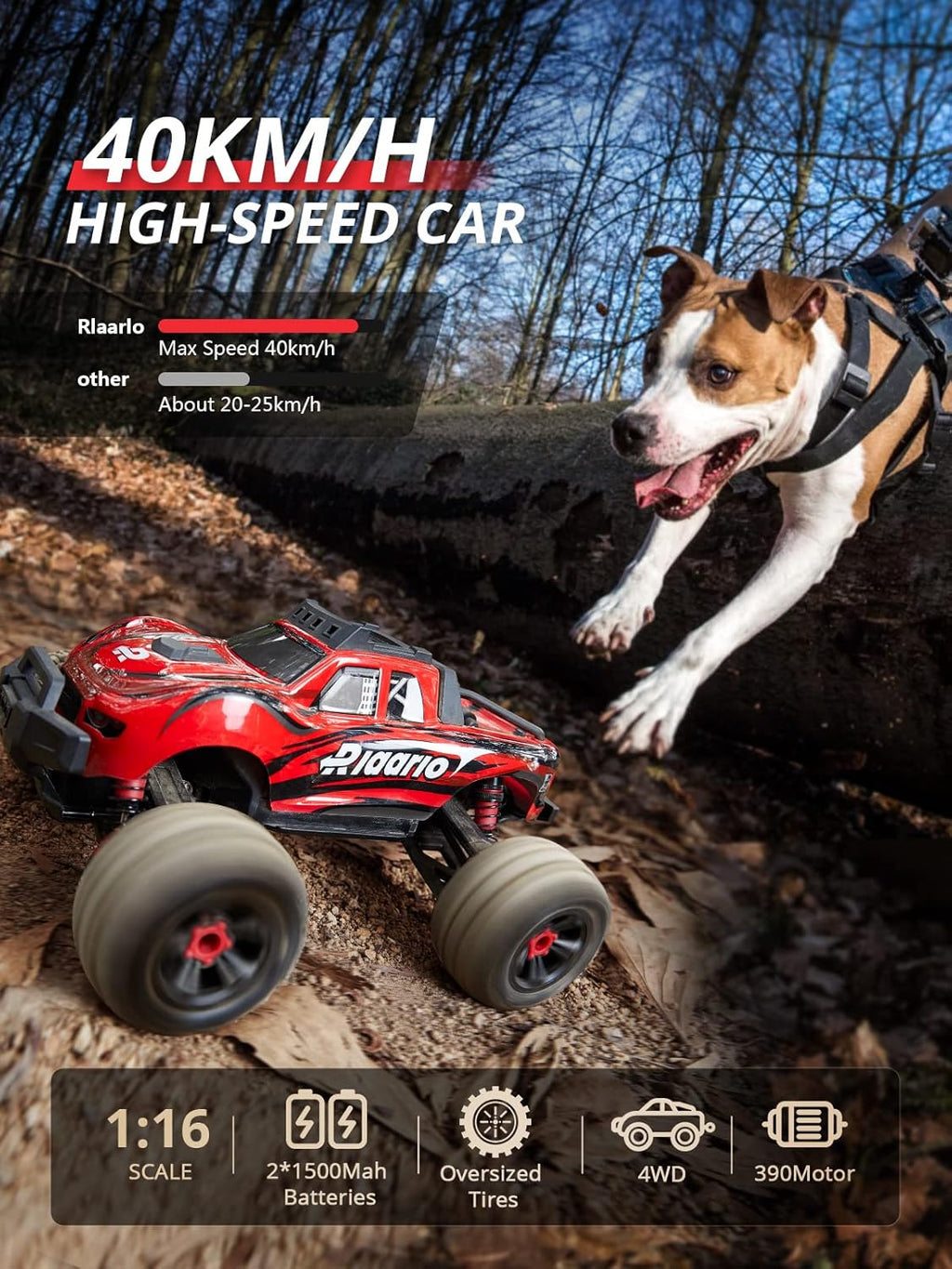 Red Black White 1:16 RC Monster Truck with 2 Batteries E93574