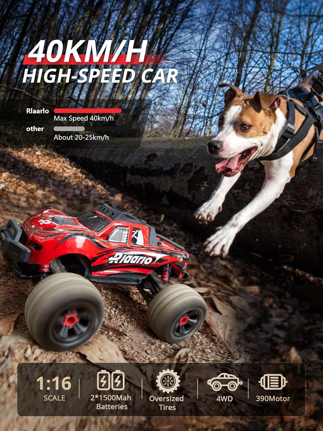 Red Black White 1:16 RC Monster Truck with 2 Batteries E93574