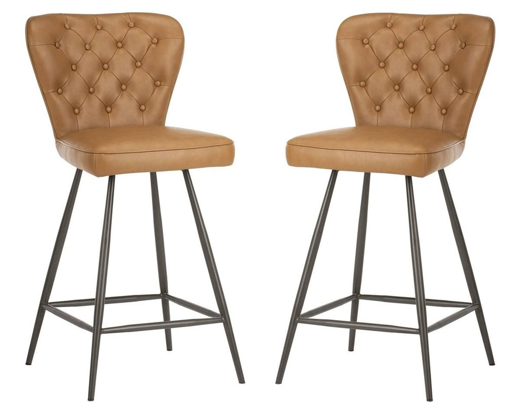 Camel Leather Tufted Swivel Counter Stool Set of 2 B462