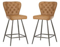 Camel Leather Tufted Swivel Counter Stool Set of 2 B462