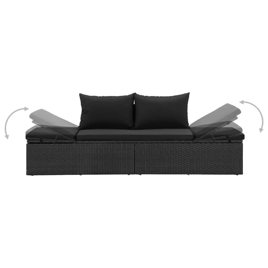 Black Poly Rattan Outdoor Sun Lounger with Cushion Z6768