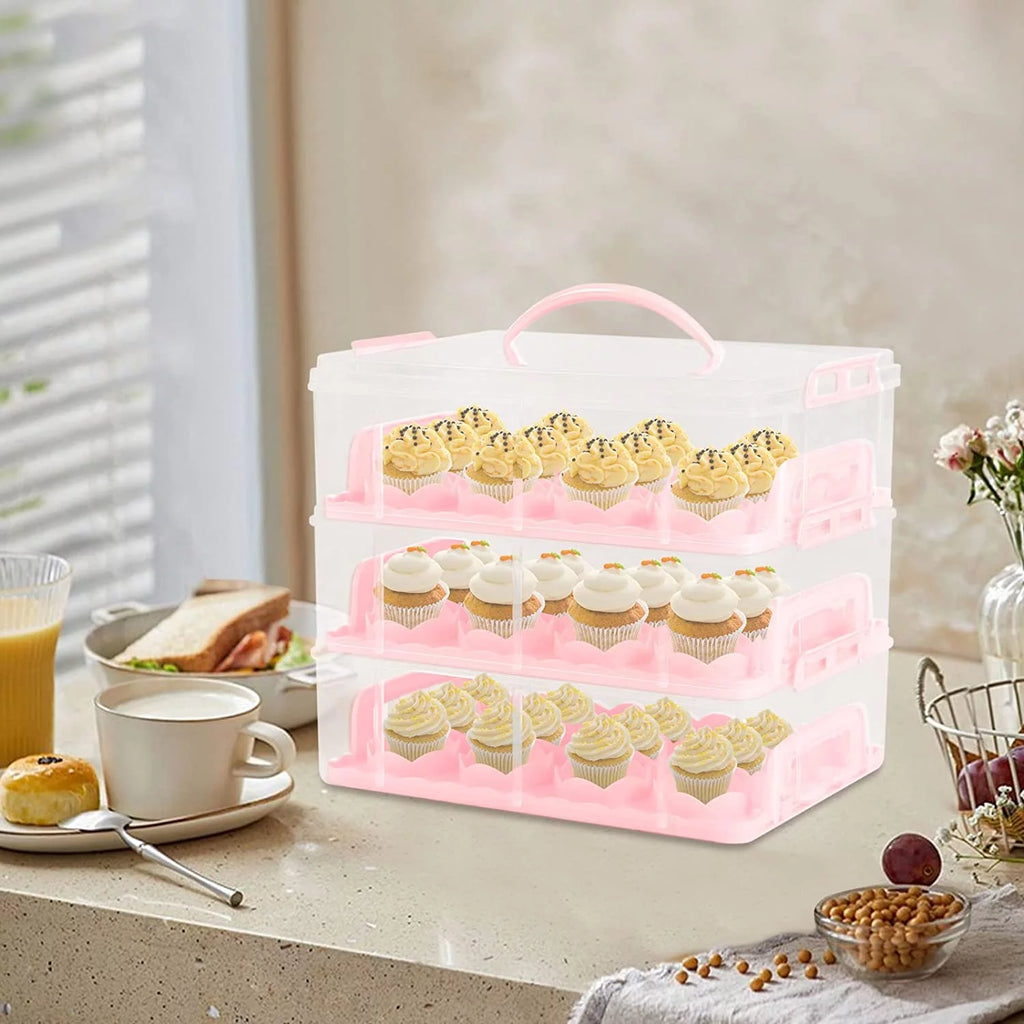 36 Grid 3 Tier Cupcake Carrier Holder Rack Pink L59295