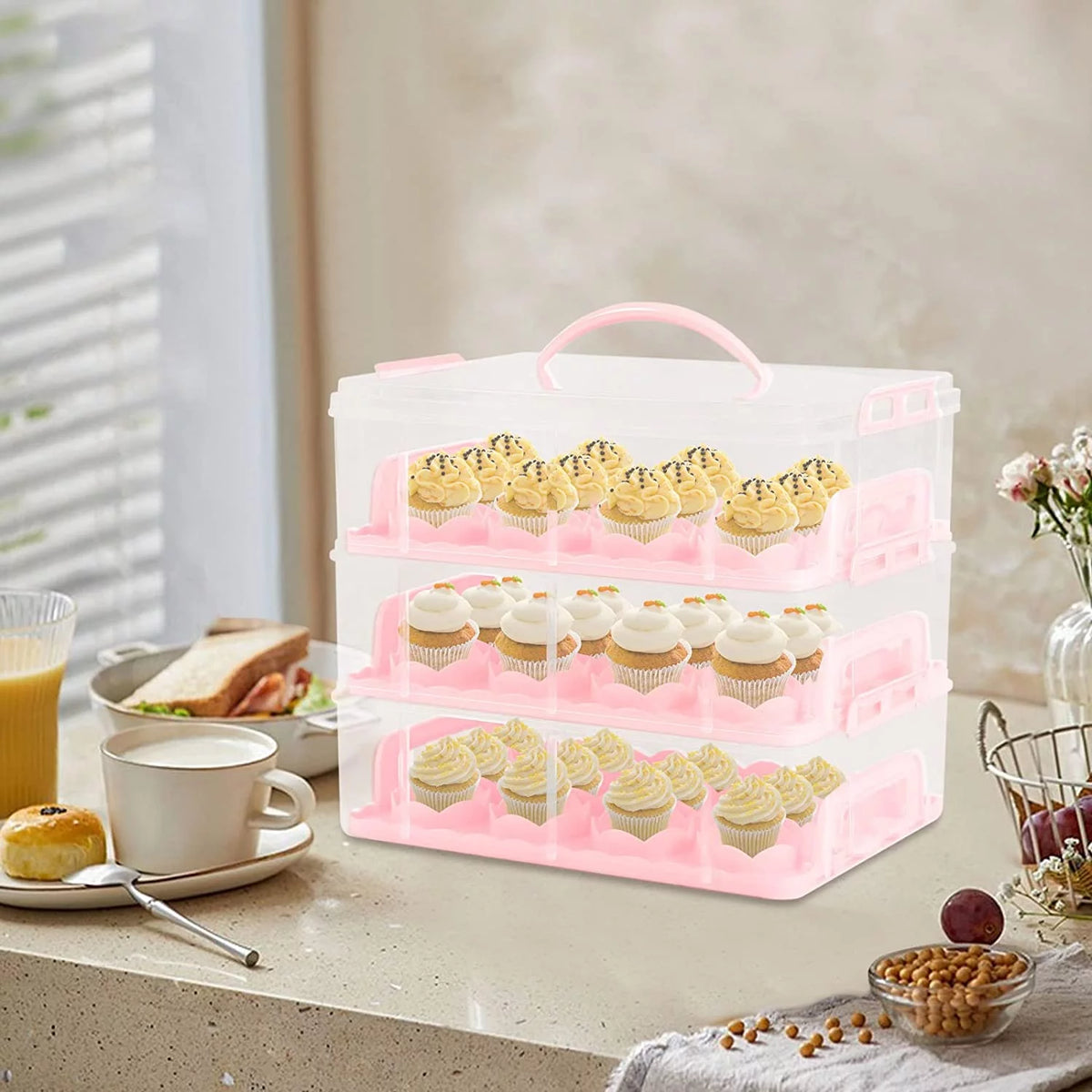 36 Grid 3 Tier Cupcake Carrier Holder Rack Pink L59295