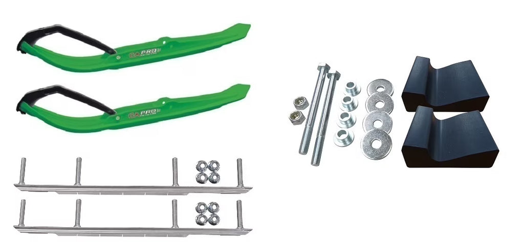 Green MTX Snowmobile Skis with 9" Shaper Bars Complete Kit K26303