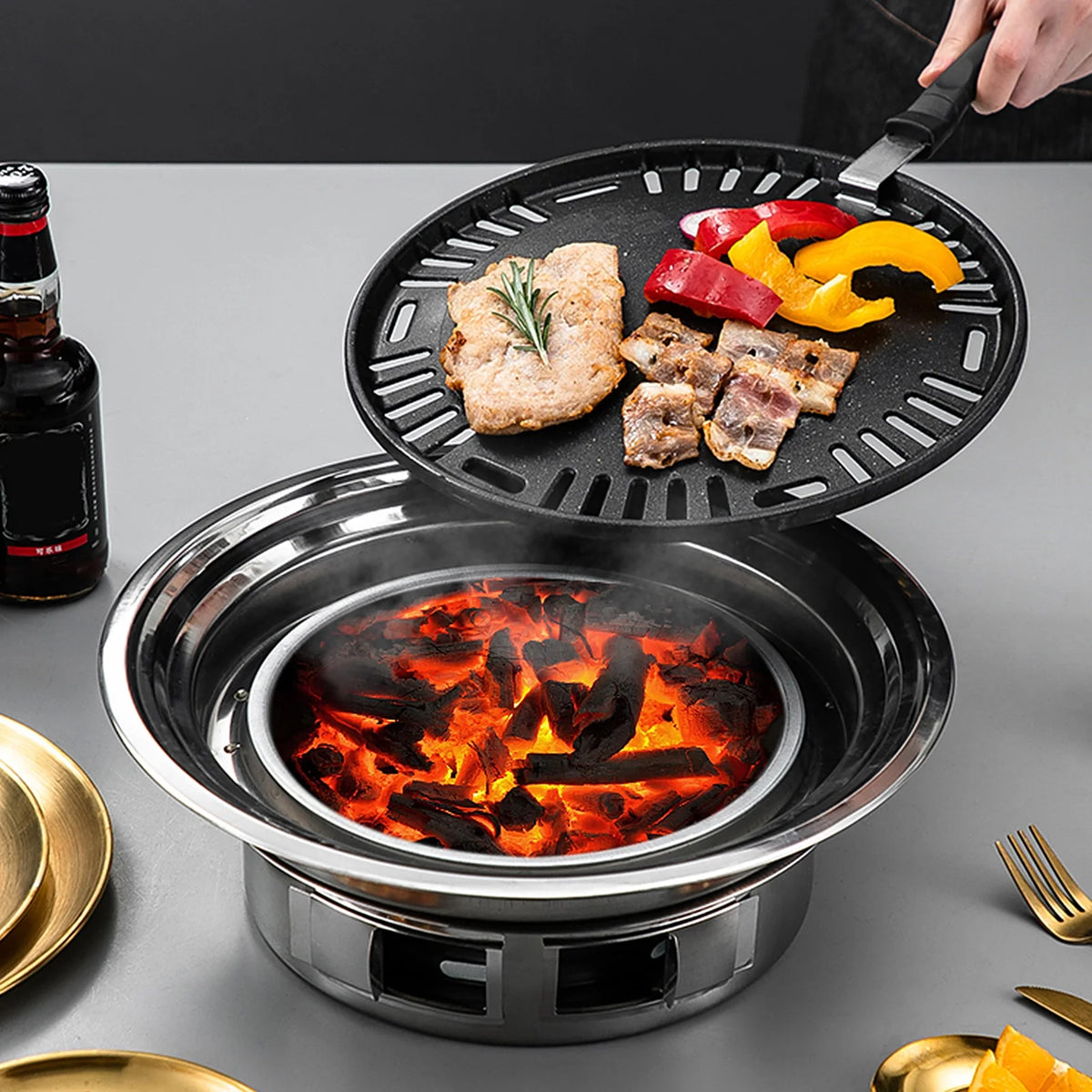 Charcoal Grill Non-stick Portable Stainless Steel BBQ Stove O127
