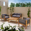 Acacia Wood and Rope 4 Seater Chat Set with Cushions L592
