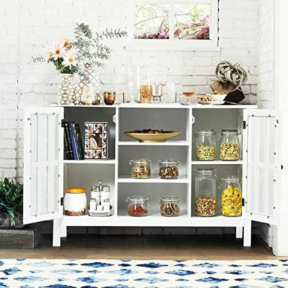 White Modern TV Stand up to 50 Inch with 2 Cabinets and 3 Open Shelves X123620