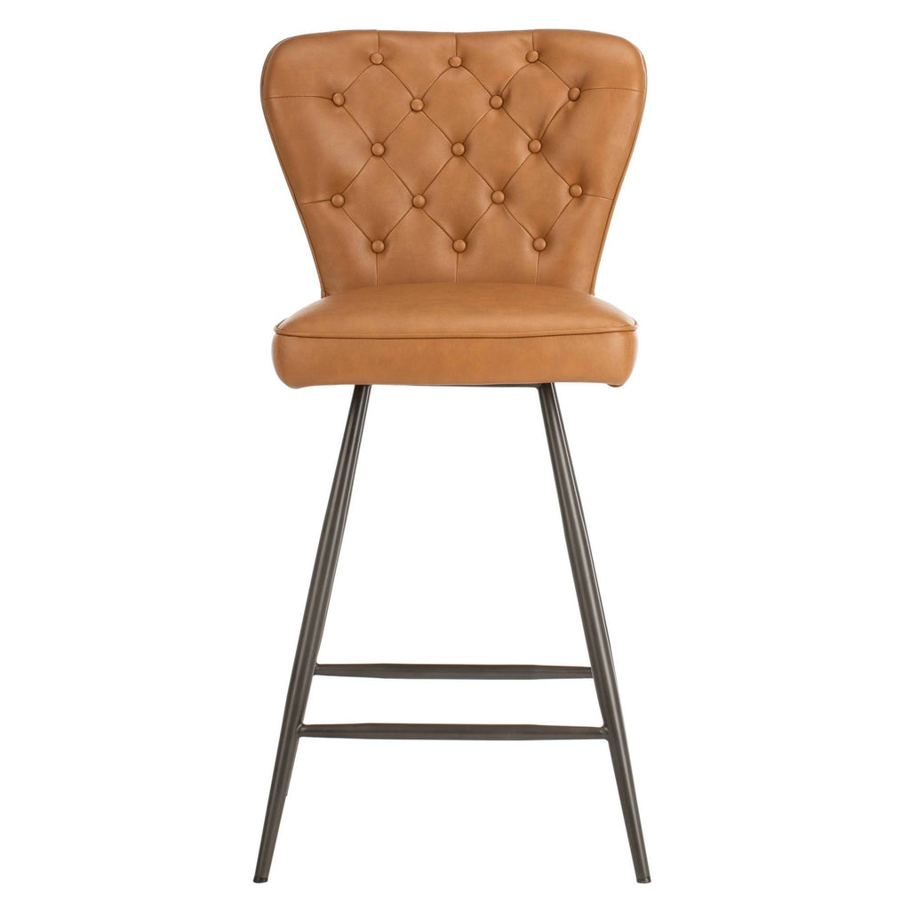 Camel Leather Tufted Swivel Counter Stool Set of 2 B462